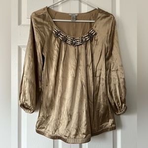 Cache gold silk blouse embellished M